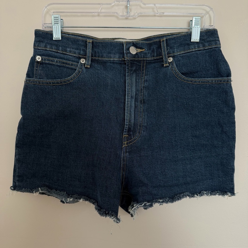 Everlane Way High Denim Shorts Size 27 Organic Cotton High Rise Raw Hem
